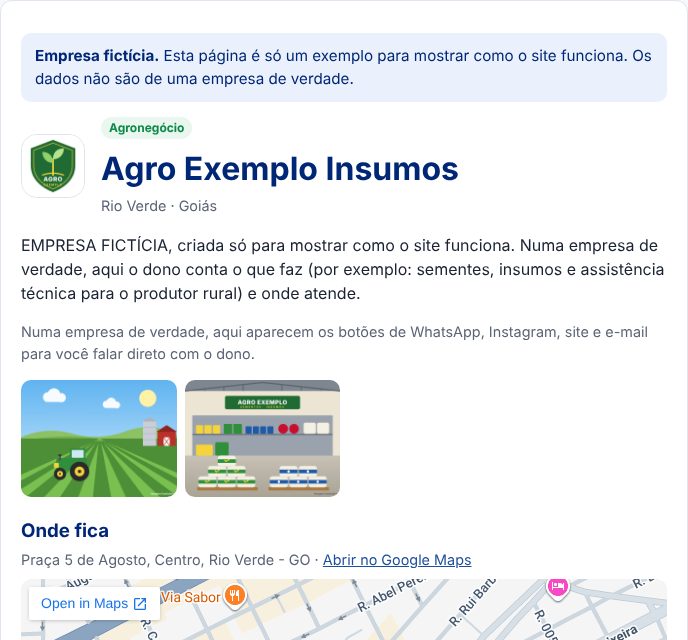 Página de uma empresa de exemplo